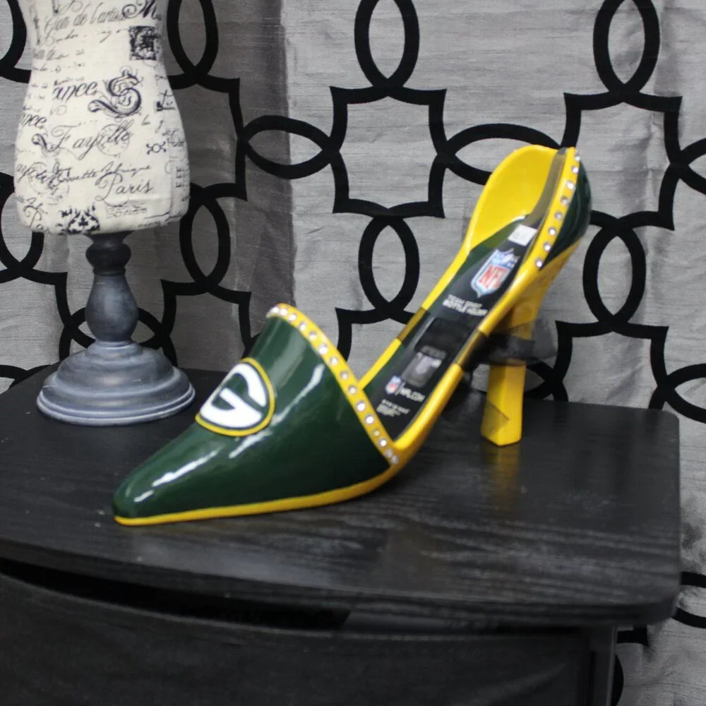 Green Bay Packers NFL Team Spirit Stiletto Wine Bottle Holder Ceramic NWT